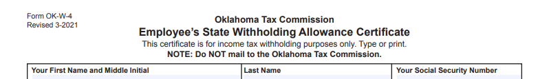 Oklahoma Withholding Certificate OK-W-4